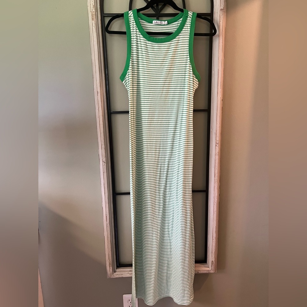 Green and White Striped Maxi Dress